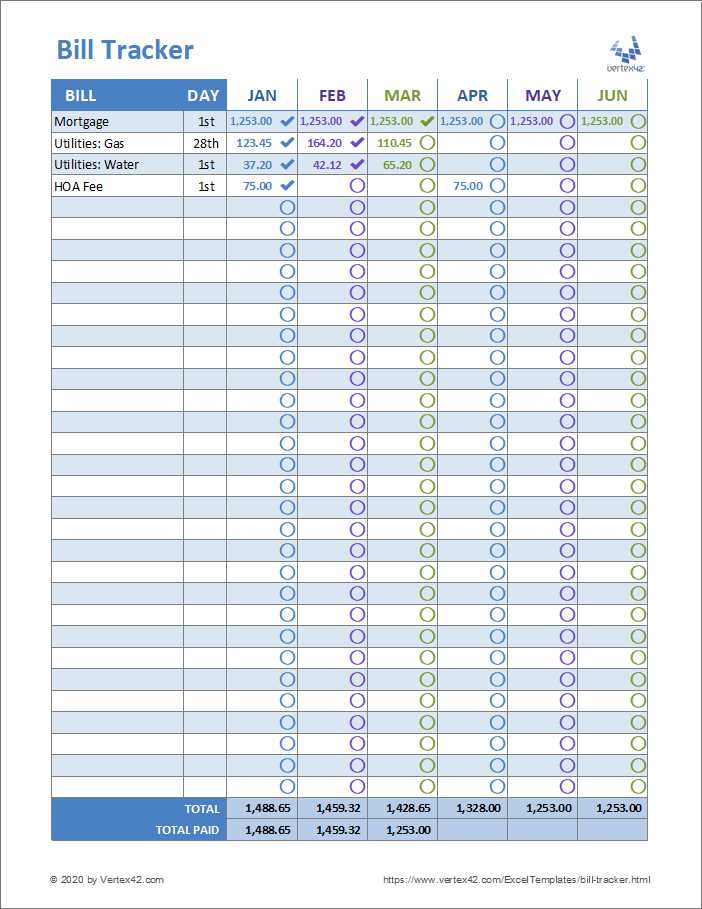 free bill tracker printable