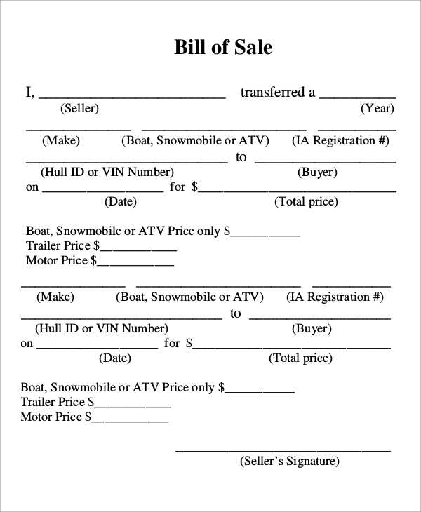 free boat bill of sale printable