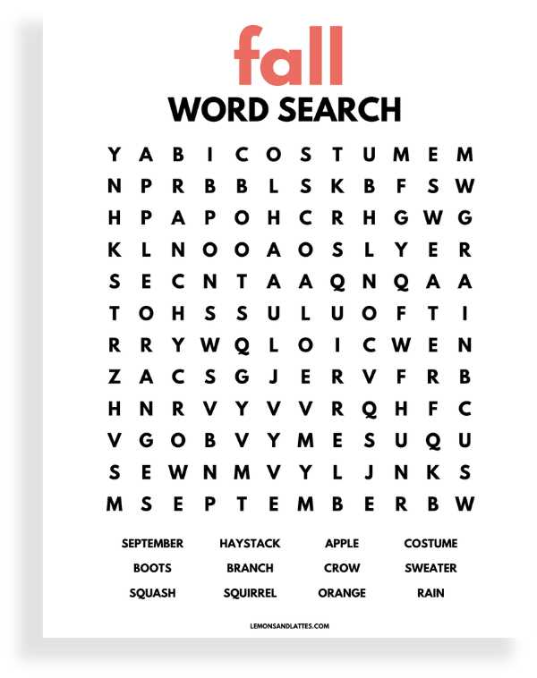 free fall word search printable