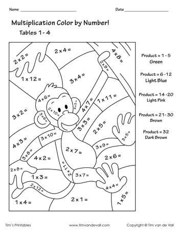 free printable color by number multiplication