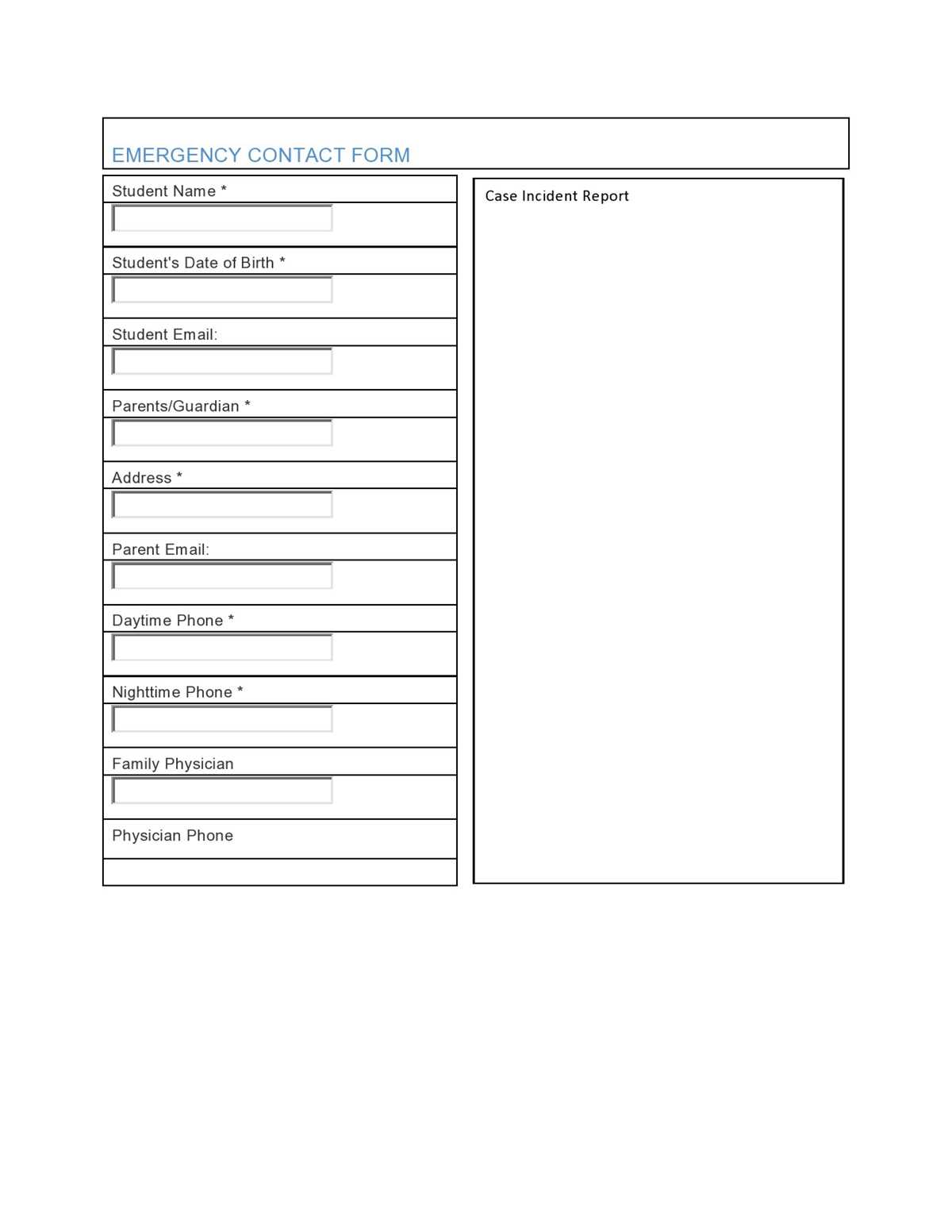 free printable emergency contact form free printable emergency contact form