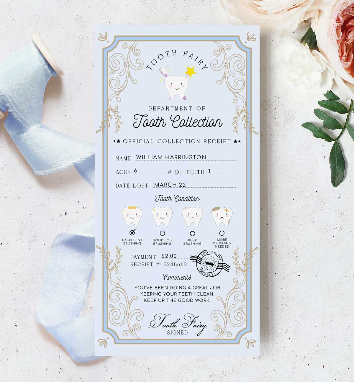 free printable printable tooth fairy receipt