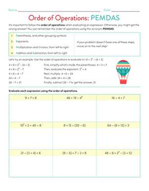 free printable worksheets for order of operations