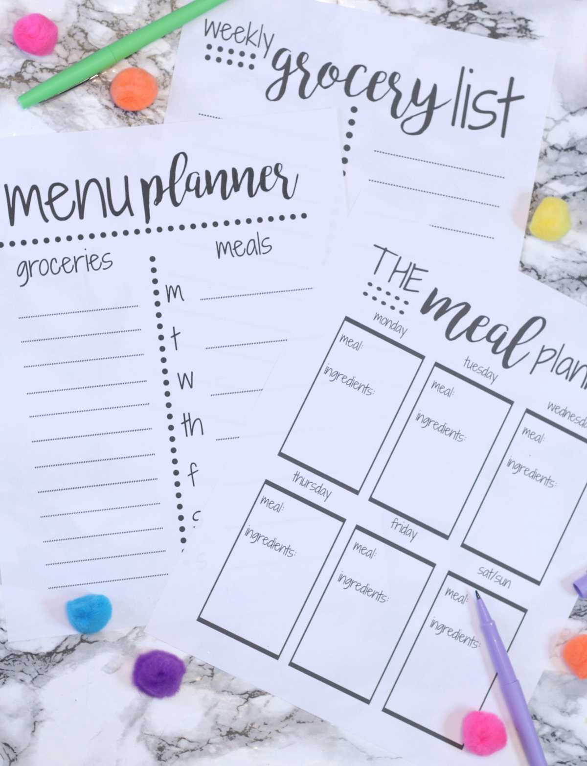 printable menu planner template printable menu planner template