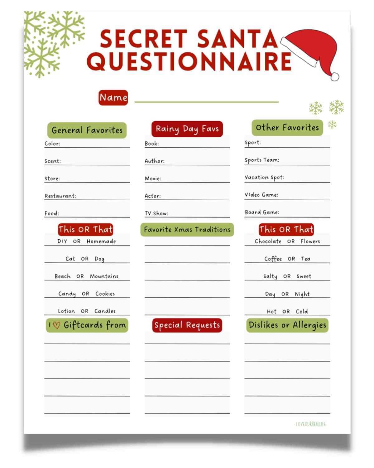 gift exchange questionnaire printable gift exchange questionnaire printable
