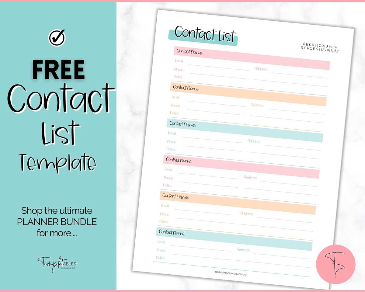 printable cute contact list template printable cute contact list template