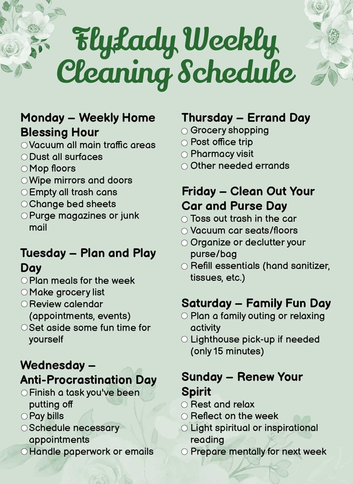 free printable flylady daily routine