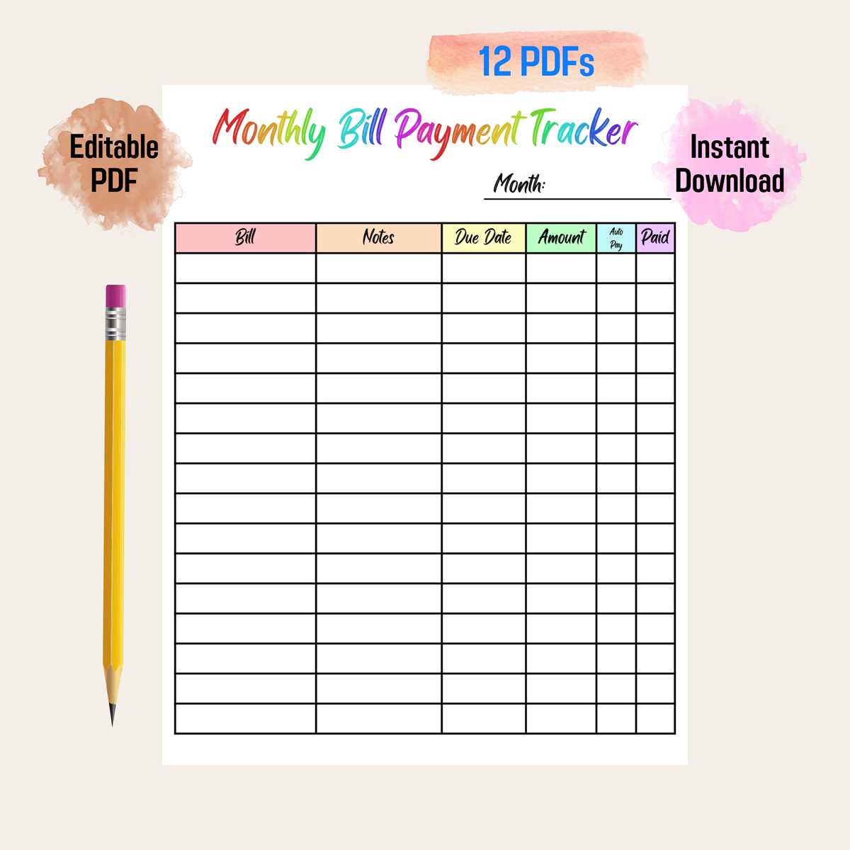 free bill tracker printable