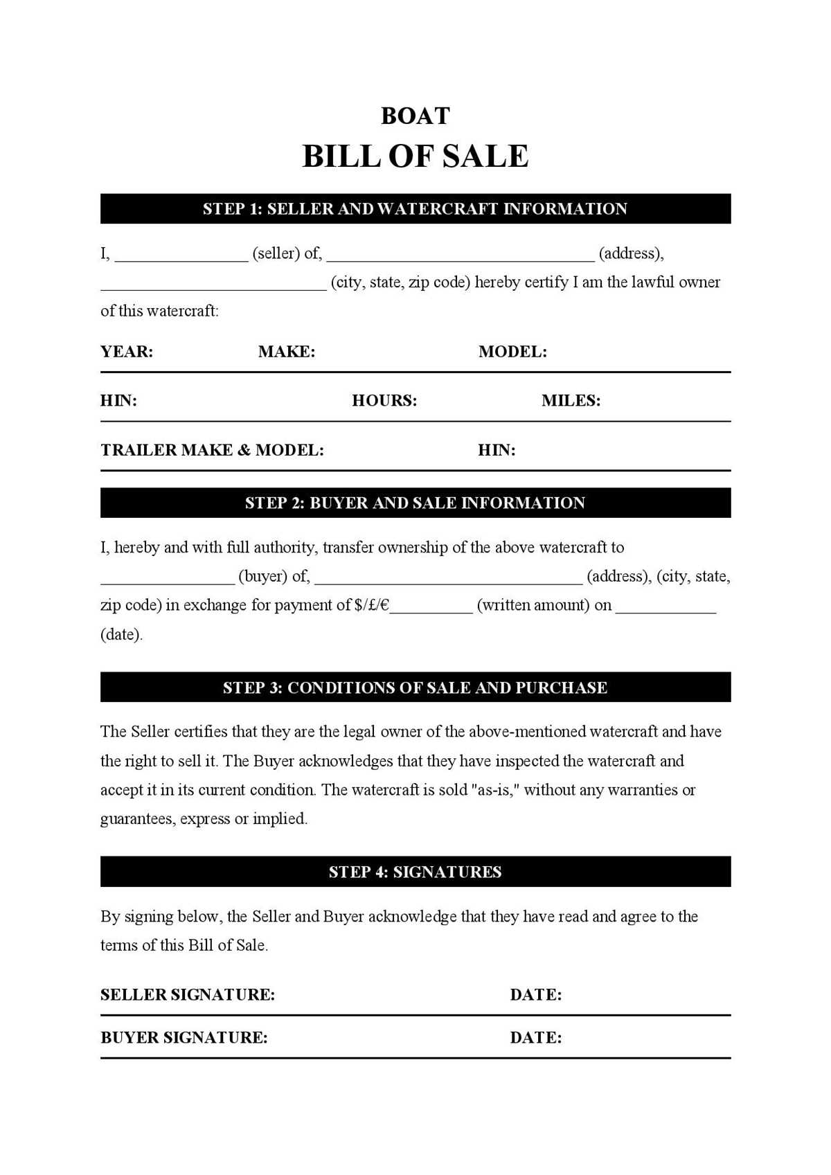 free boat bill of sale printable