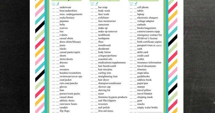 printable packing checklist for vacation