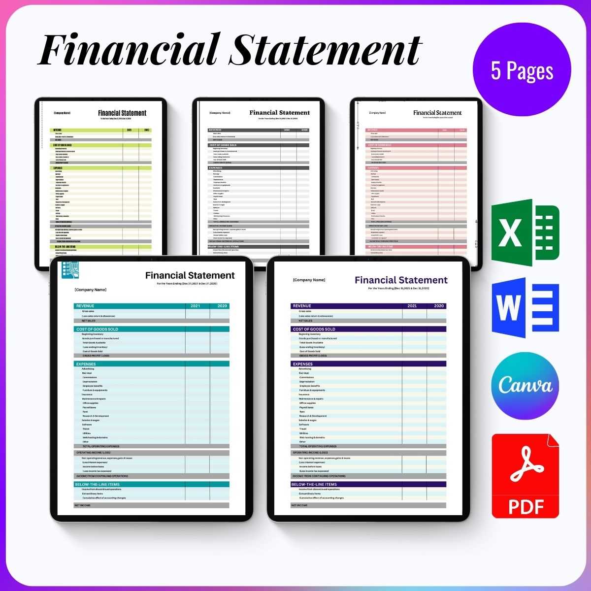 printable financial statement template