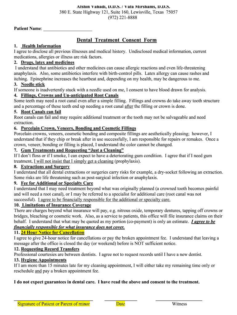 free printable dental consent forms free printable dental consent forms