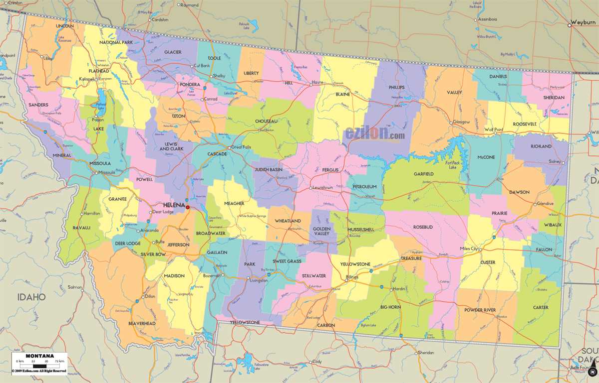 montana county map printable