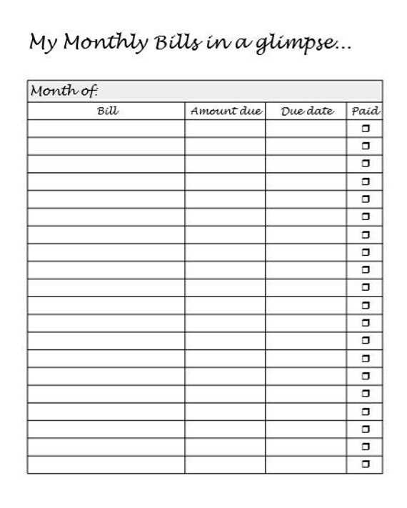 monthly bills printable monthly bills printable