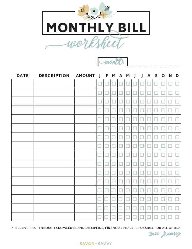 monthly bills printable monthly bills printable
