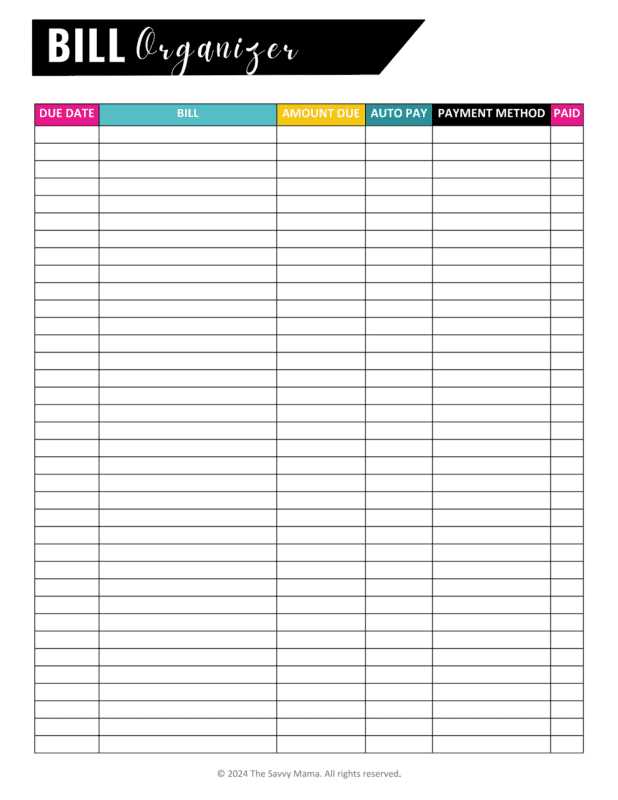 monthly bills printable monthly bills printable