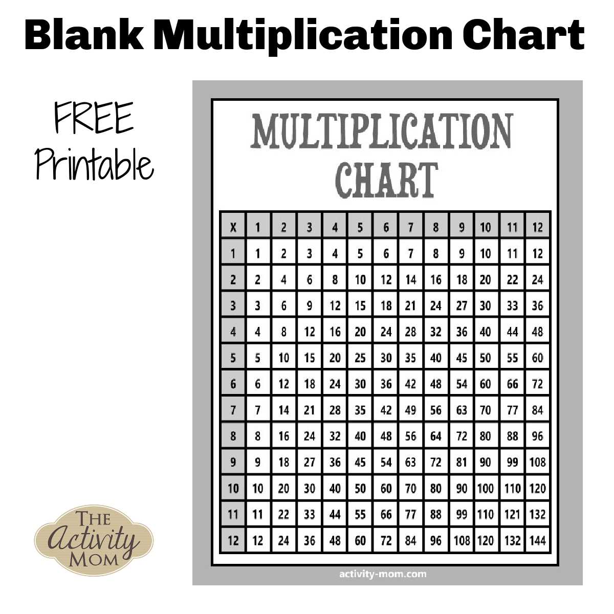 multiplication chart printable free multiplication chart printable free
