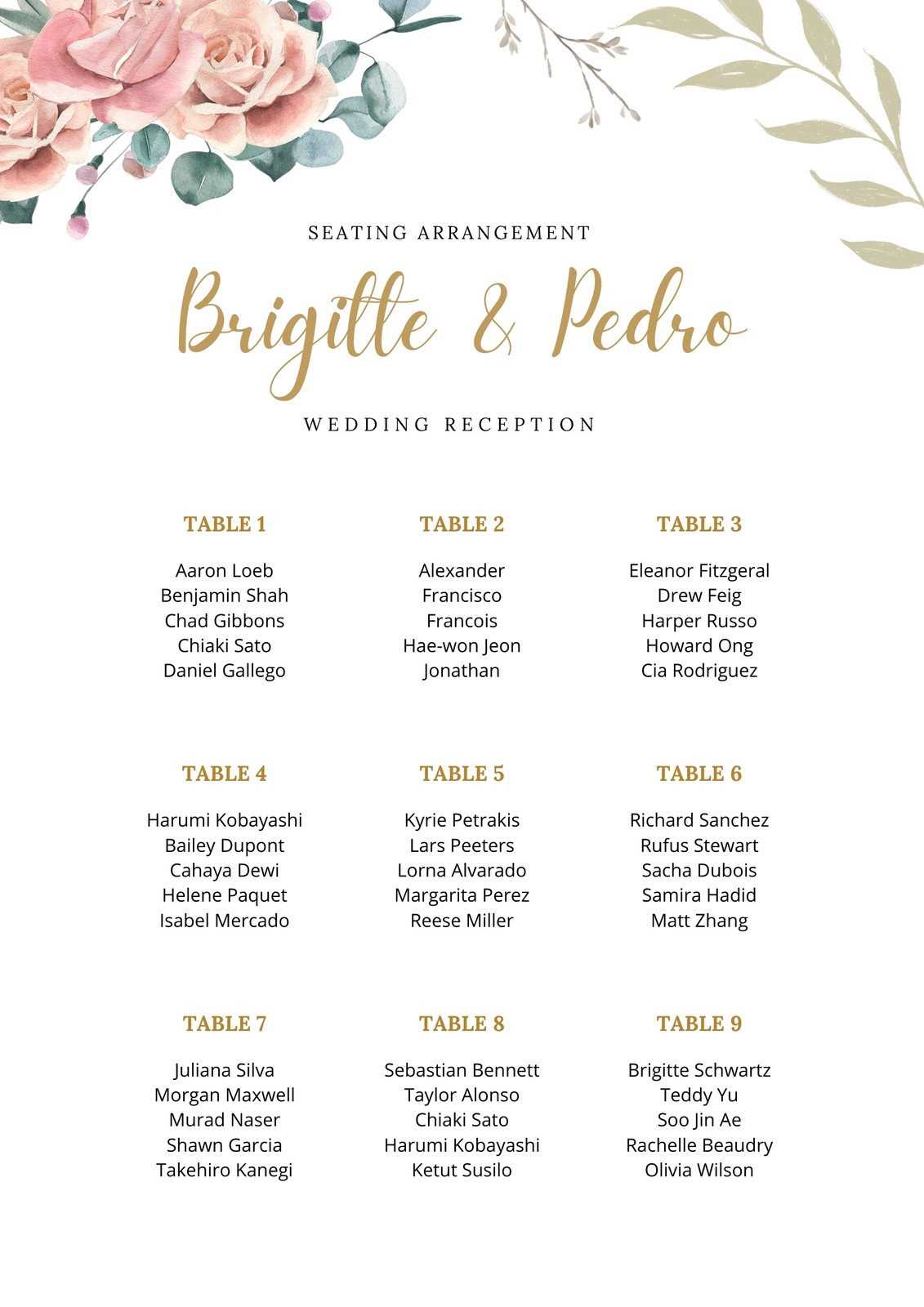 printable wedding seating chart printable wedding seating chart