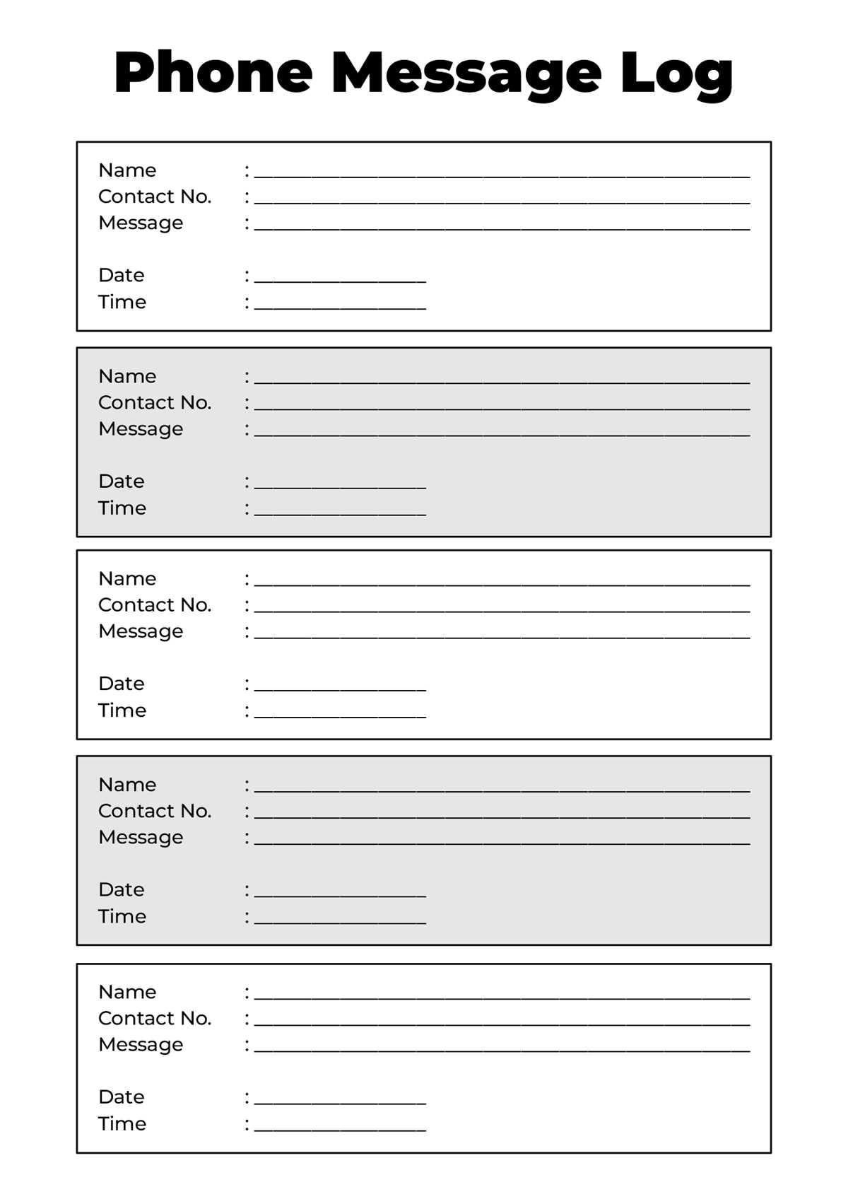 printable phone message template