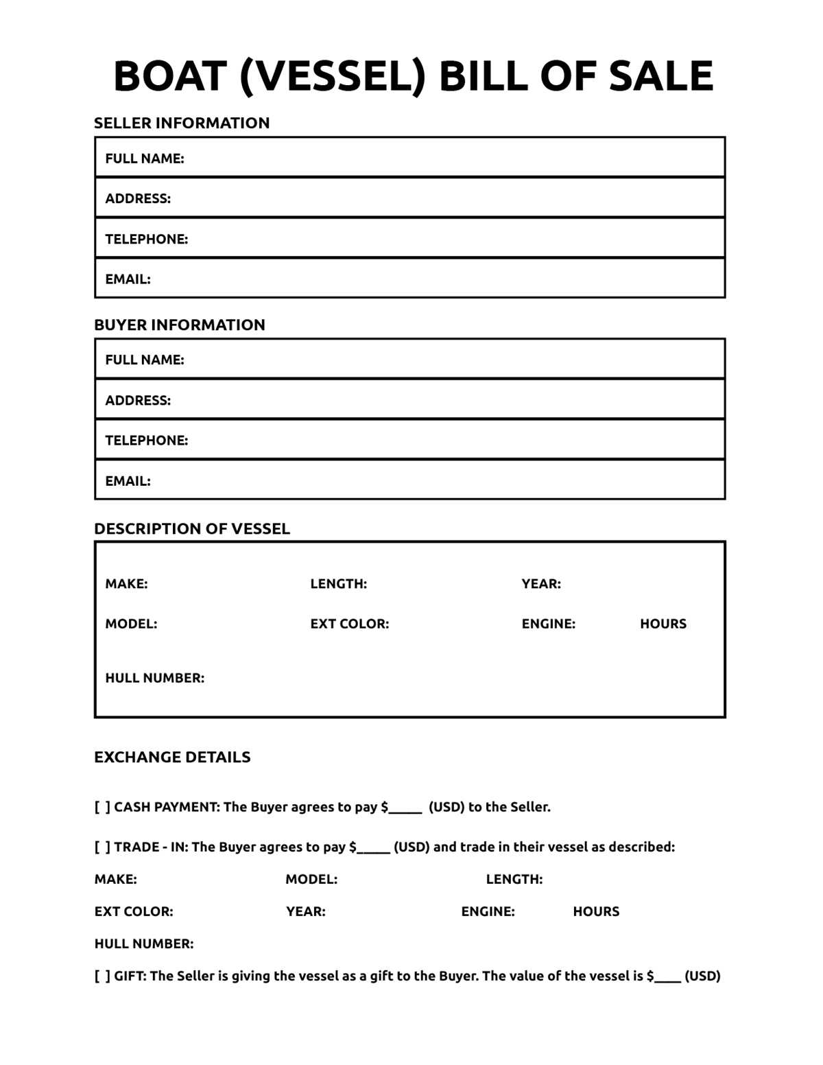 boat bill of sale free printable