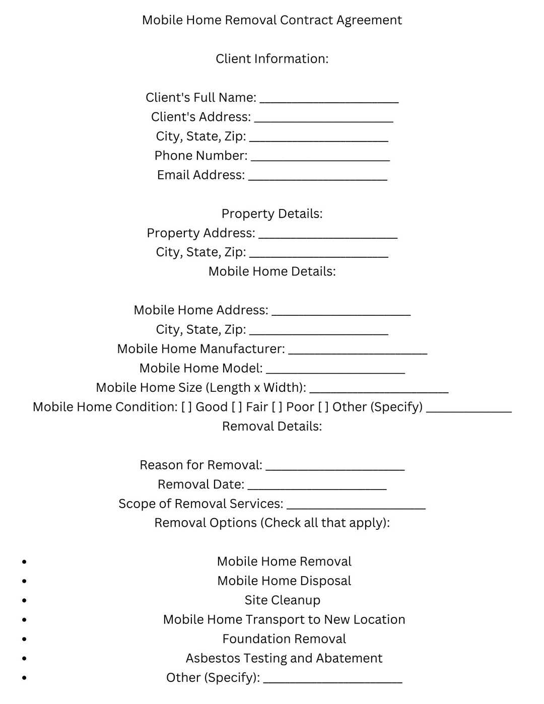 printable simple mobile home purchase agreement printable simple mobile home purchase agreement