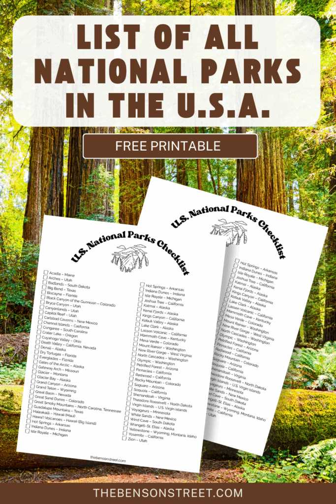 printable checklist of national parks printable checklist of national parks