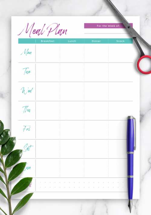 printable menu planner template printable menu planner template