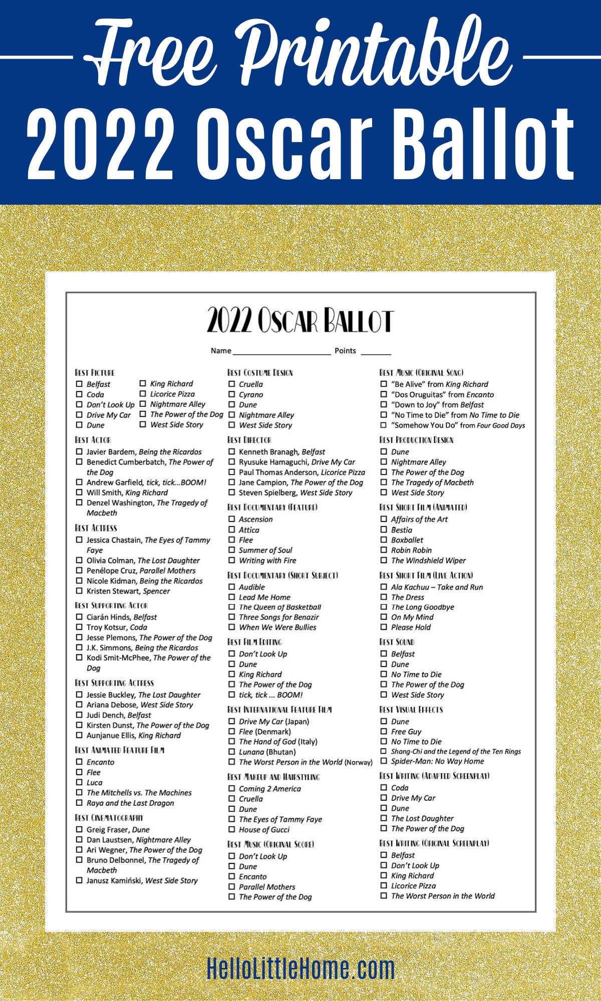 printable oscar nominees