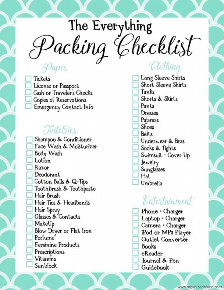 printable packing checklist for vacation