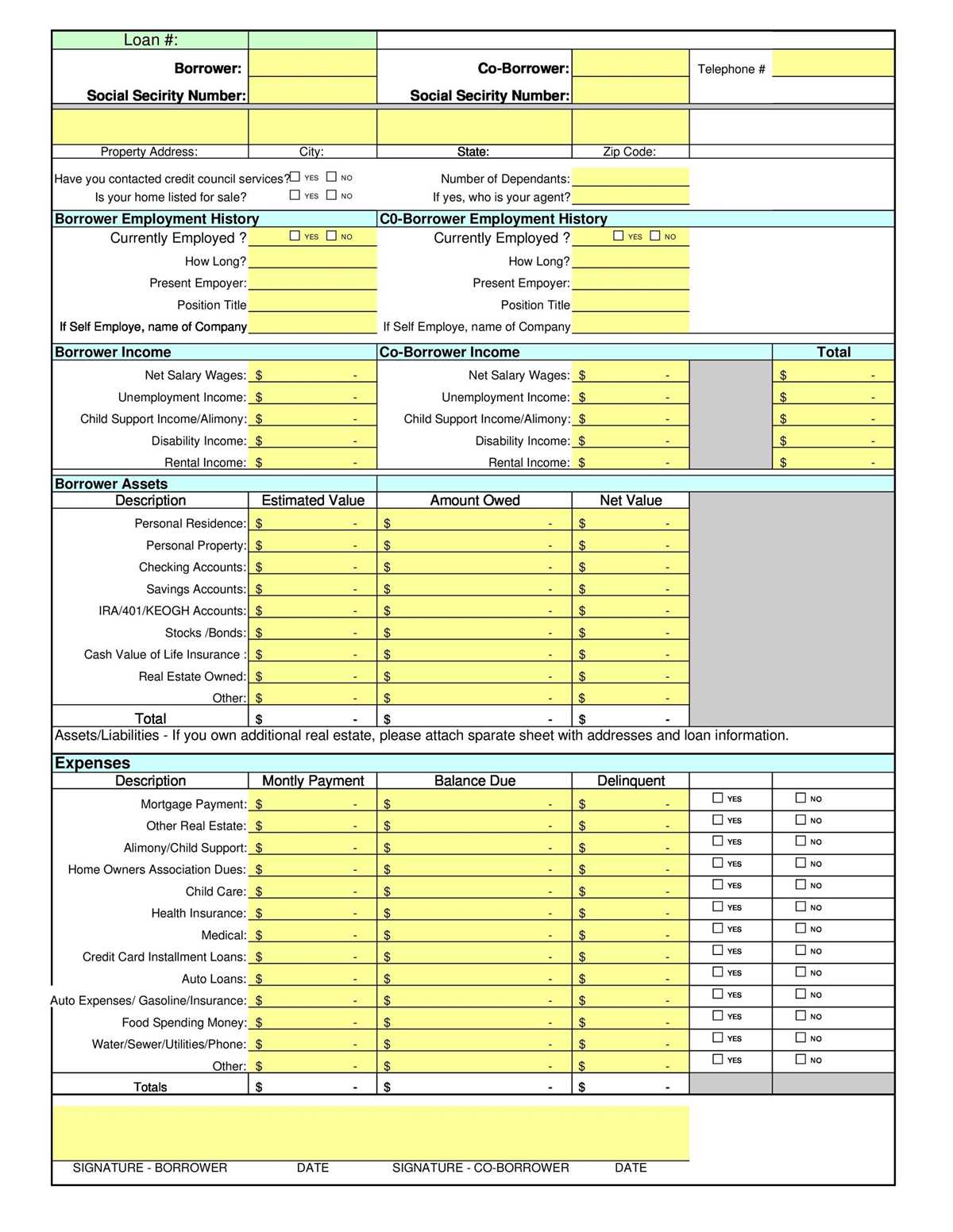 printable personal financial statement