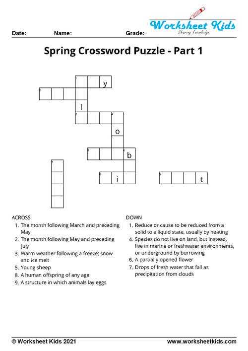 printable spring crossword printable spring crossword