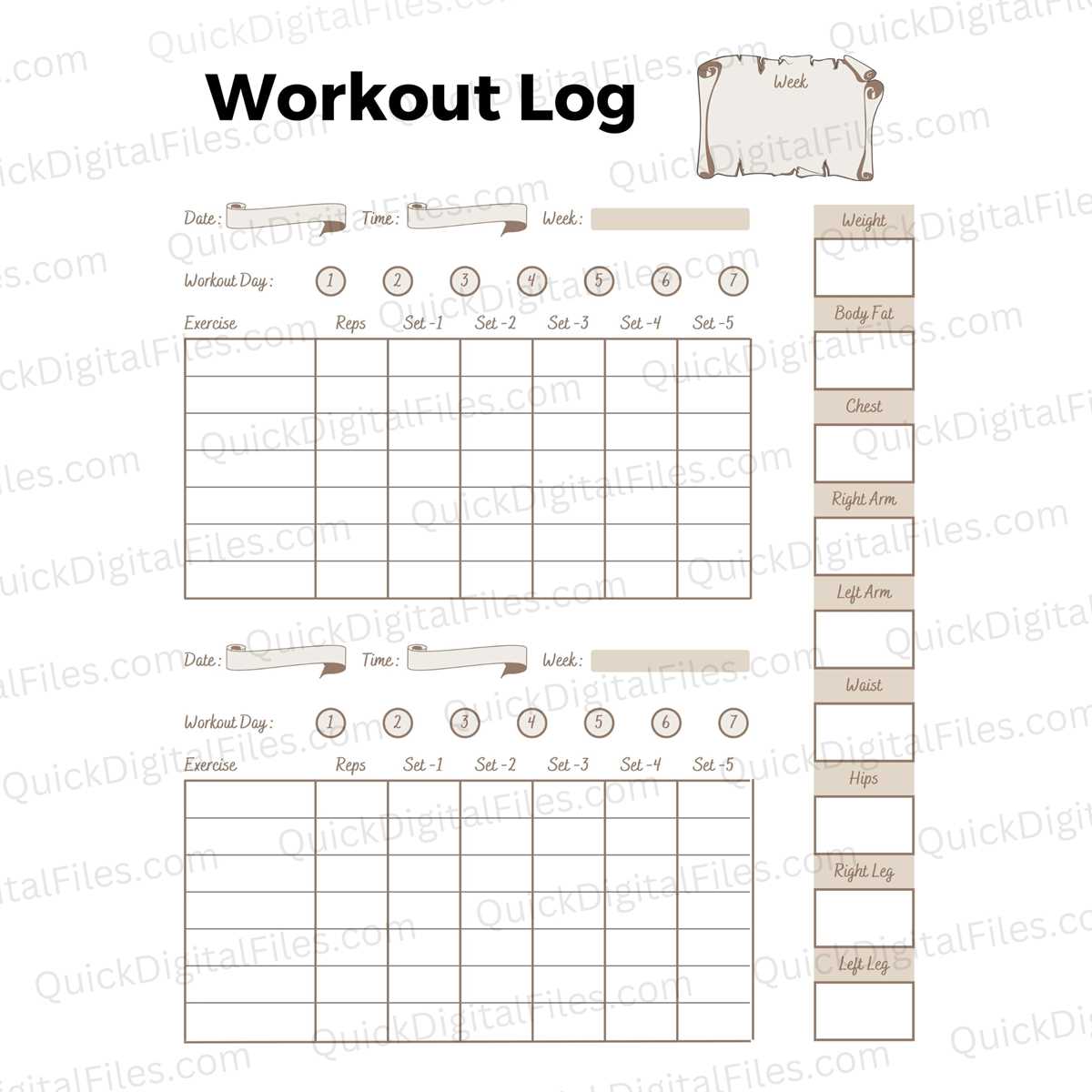 printable workout log printable workout log