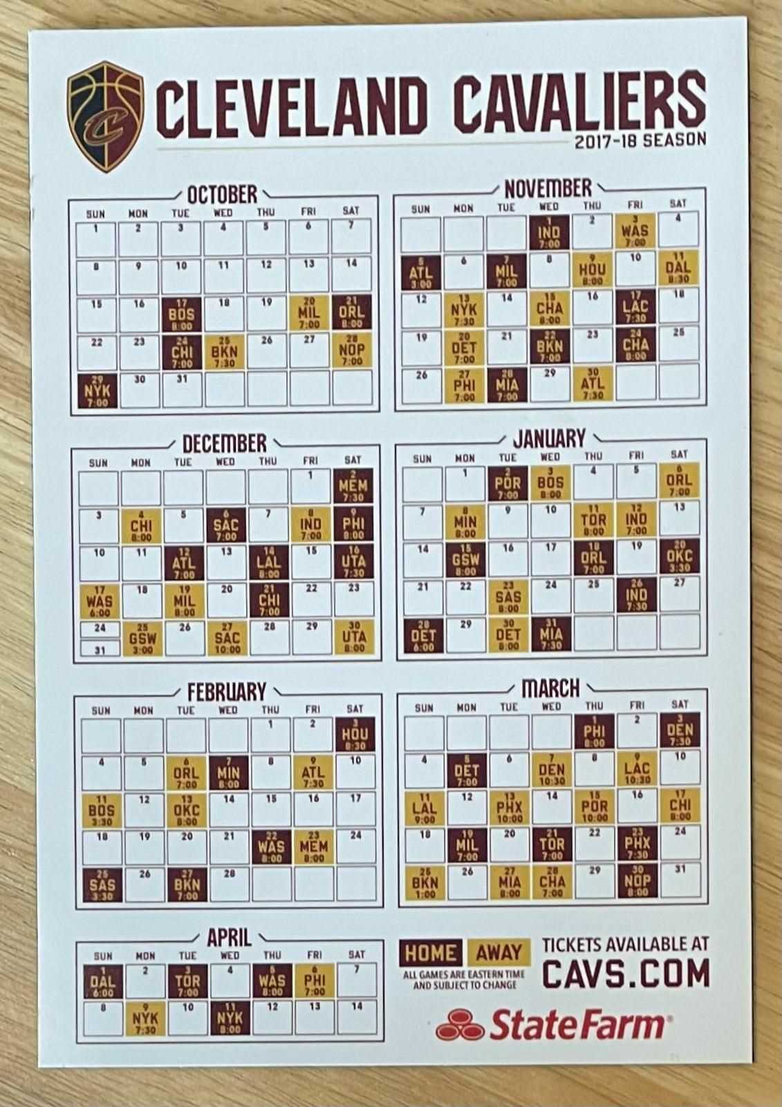 cavaliers schedule printable