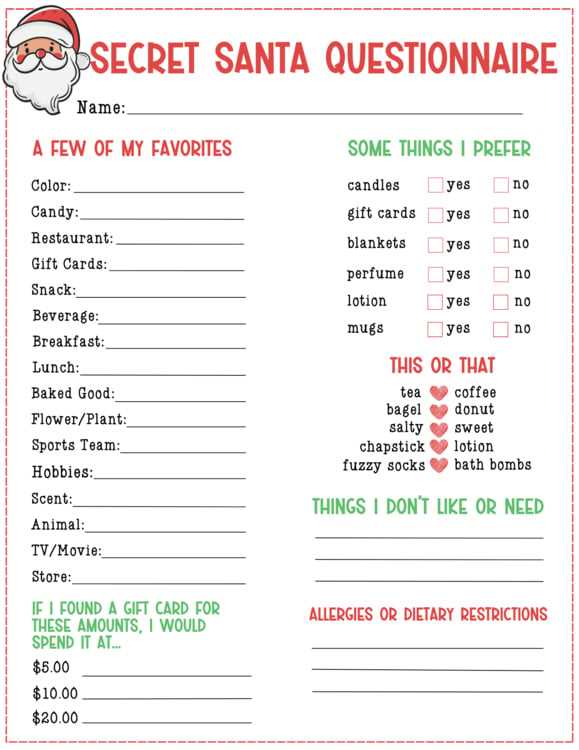 questionnaire for secret santa gift exchange printable questionnaire for secret santa gift exchange printable
