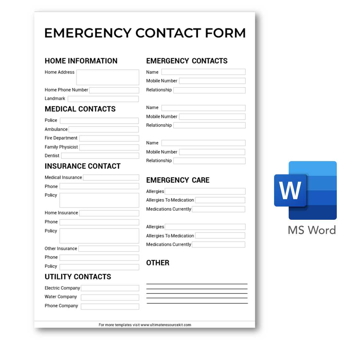 emergency contact form printable