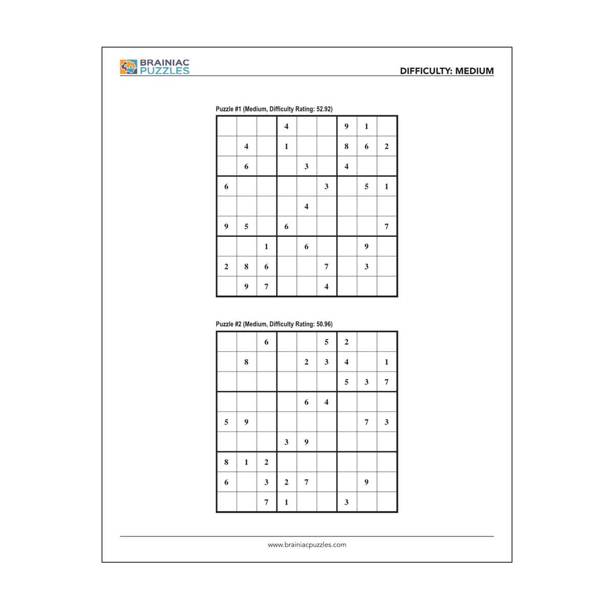 sudoku puzzles medium printable