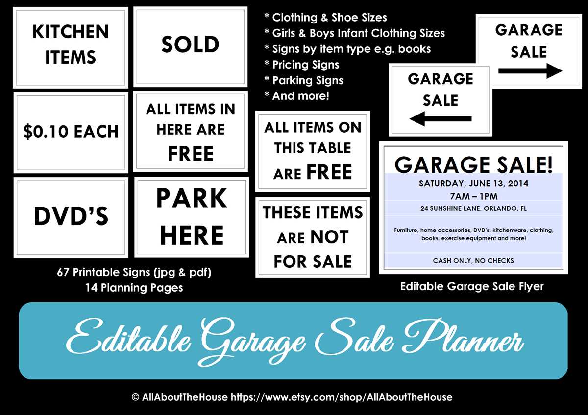 garage sale signs free printables