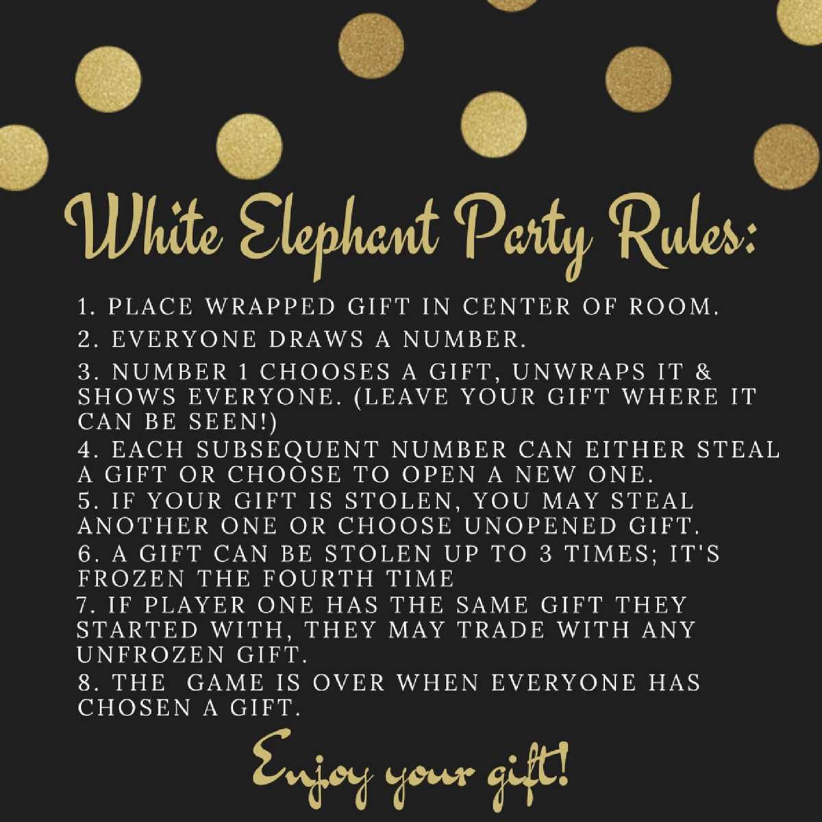 rules for white elephant printable