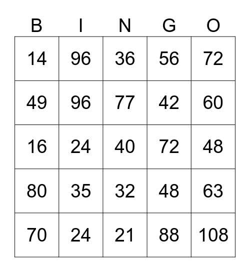 multiplication bingo free printable