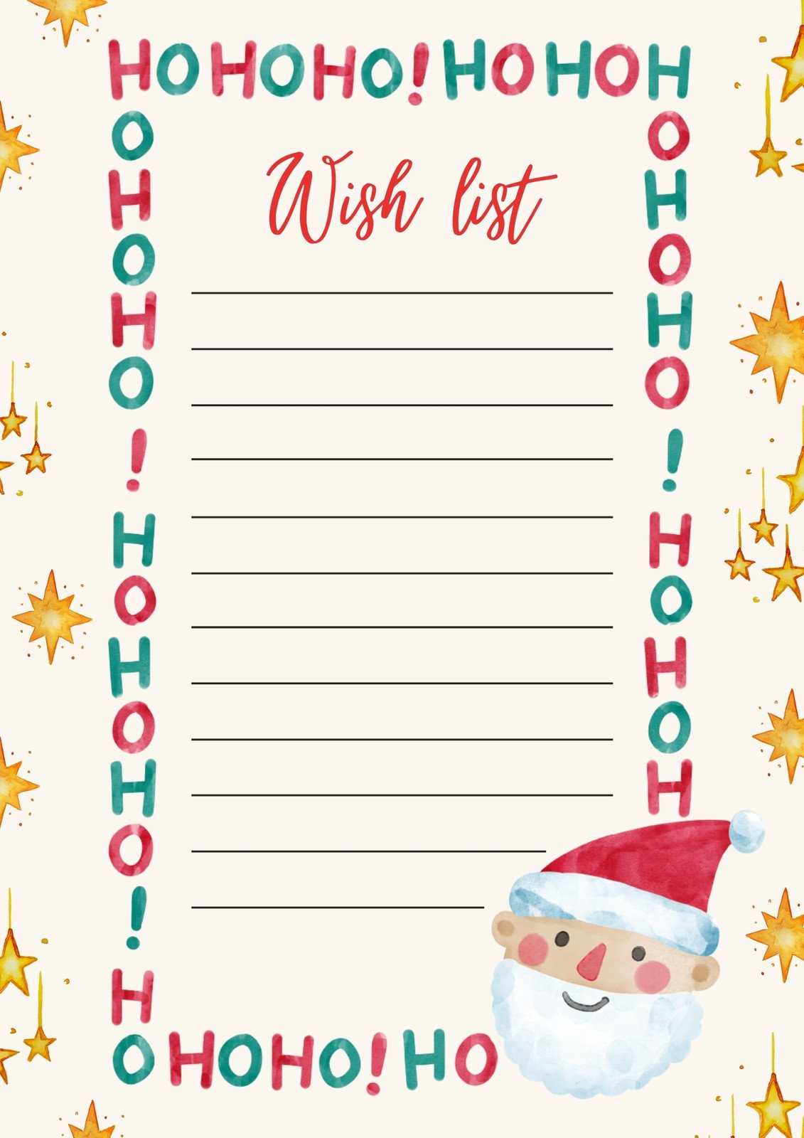 santa claus christmas list printable