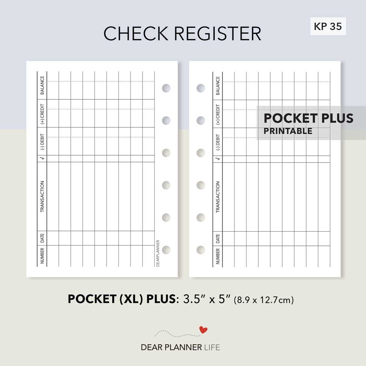 free printable checkbook register full page