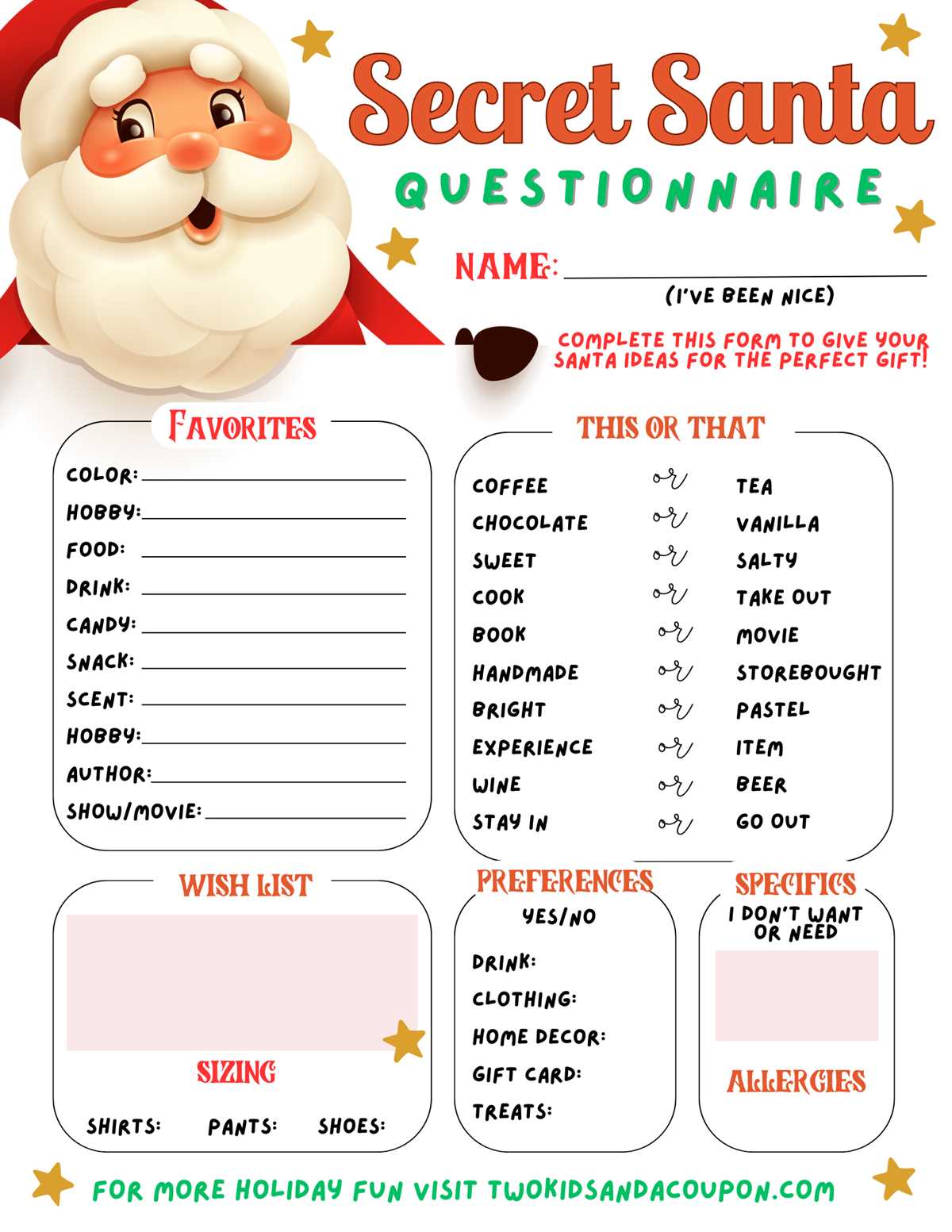 secret santa survey free printable secret santa survey free printable