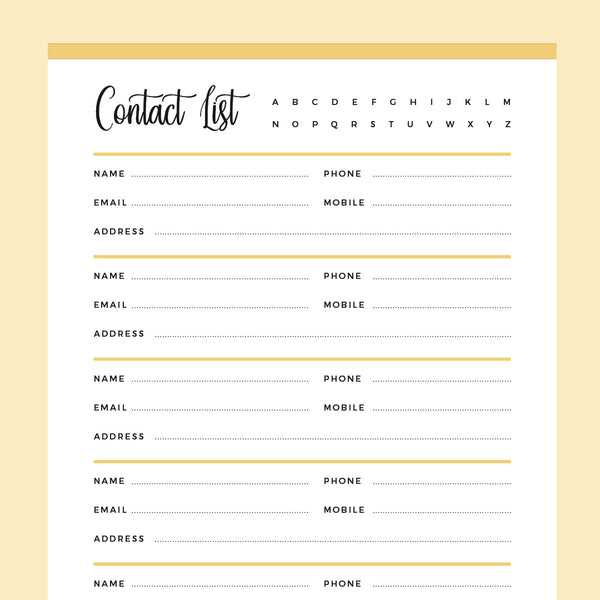 address book free printable