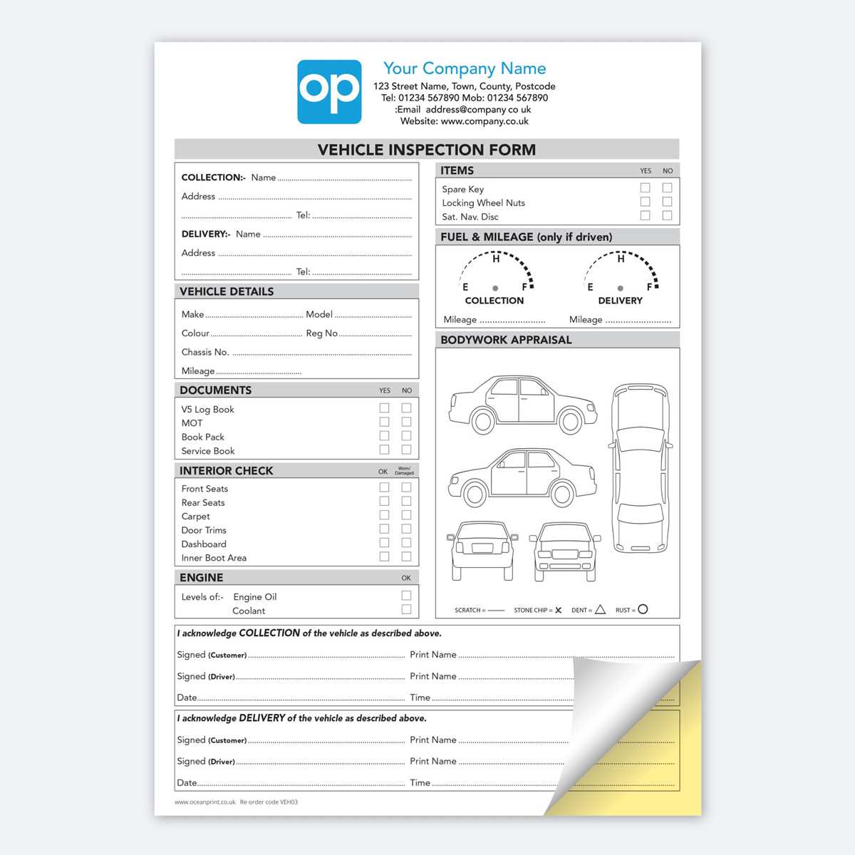 vehicle inspection form printable