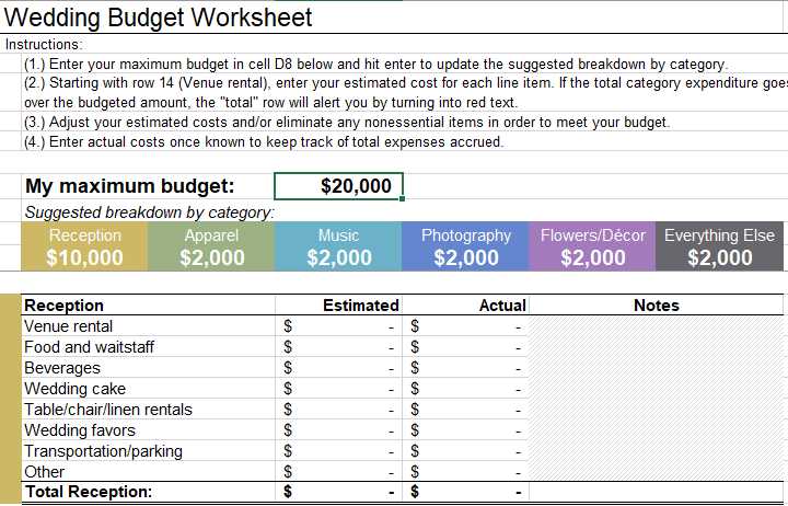 wedding budget template printable wedding budget template printable