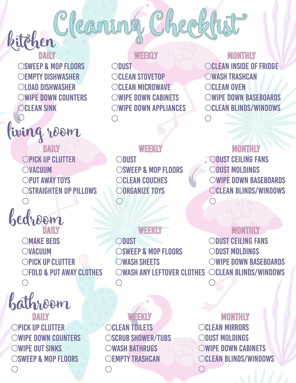 weekly cleaning checklist printable weekly cleaning checklist printable