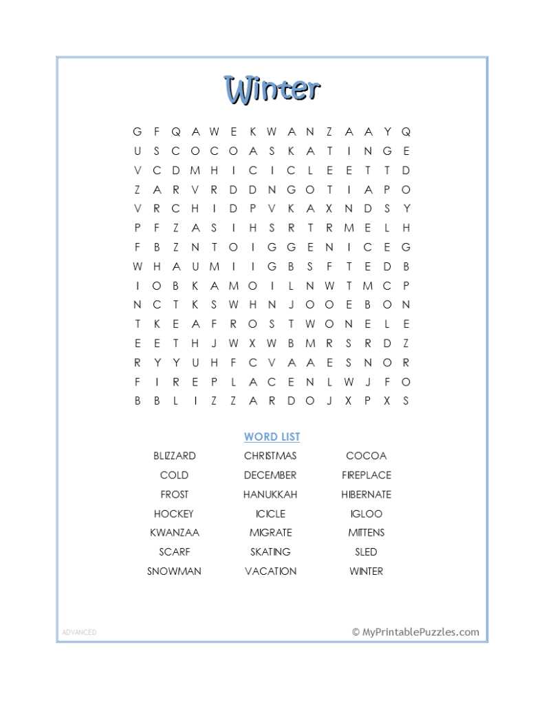 word search winter printable word search winter printable