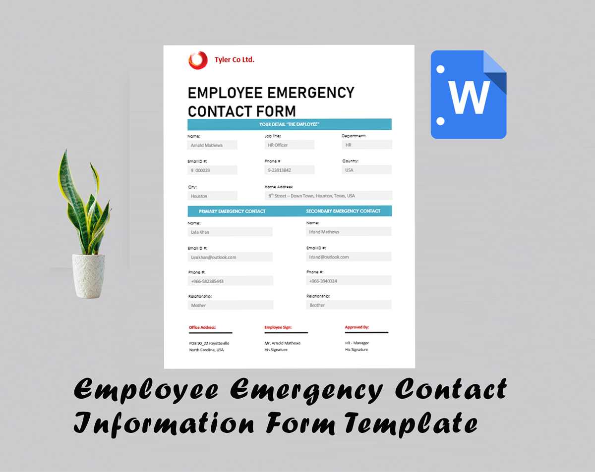 emergency contact form printable