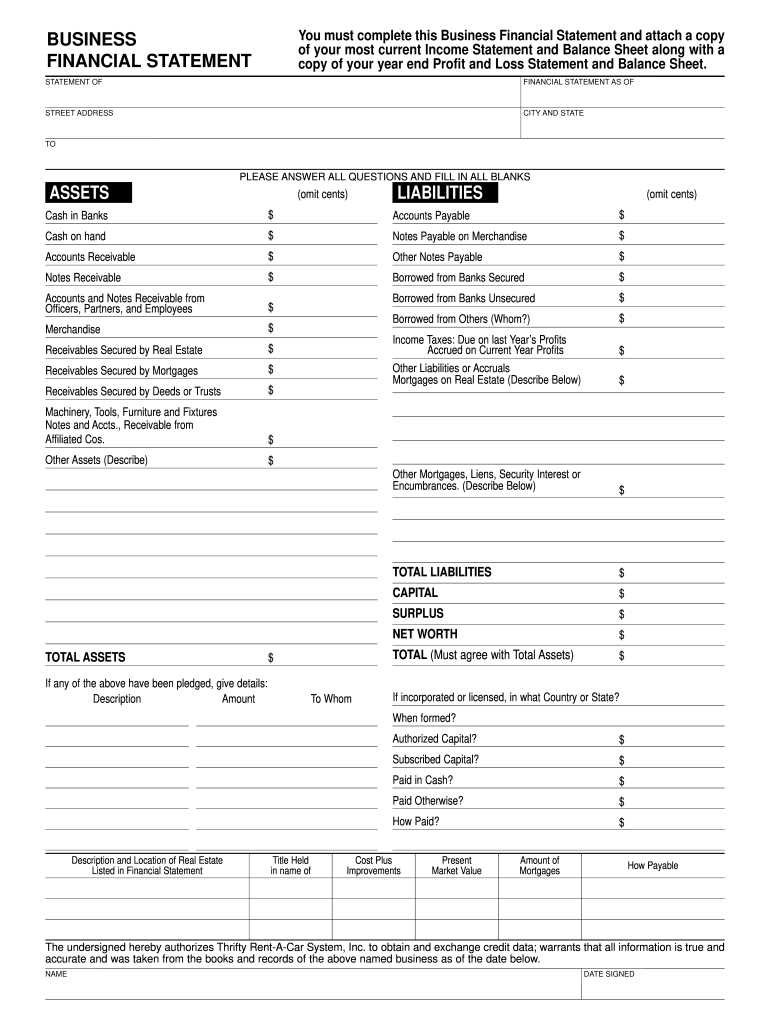 printable financial statement template