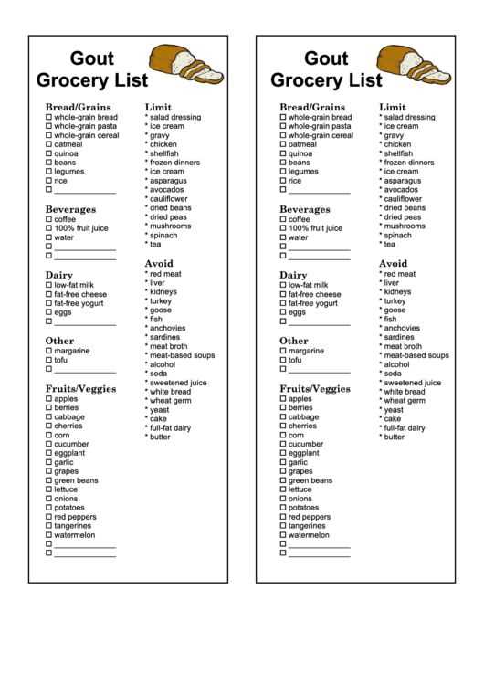 free printable gout food list free printable gout food list